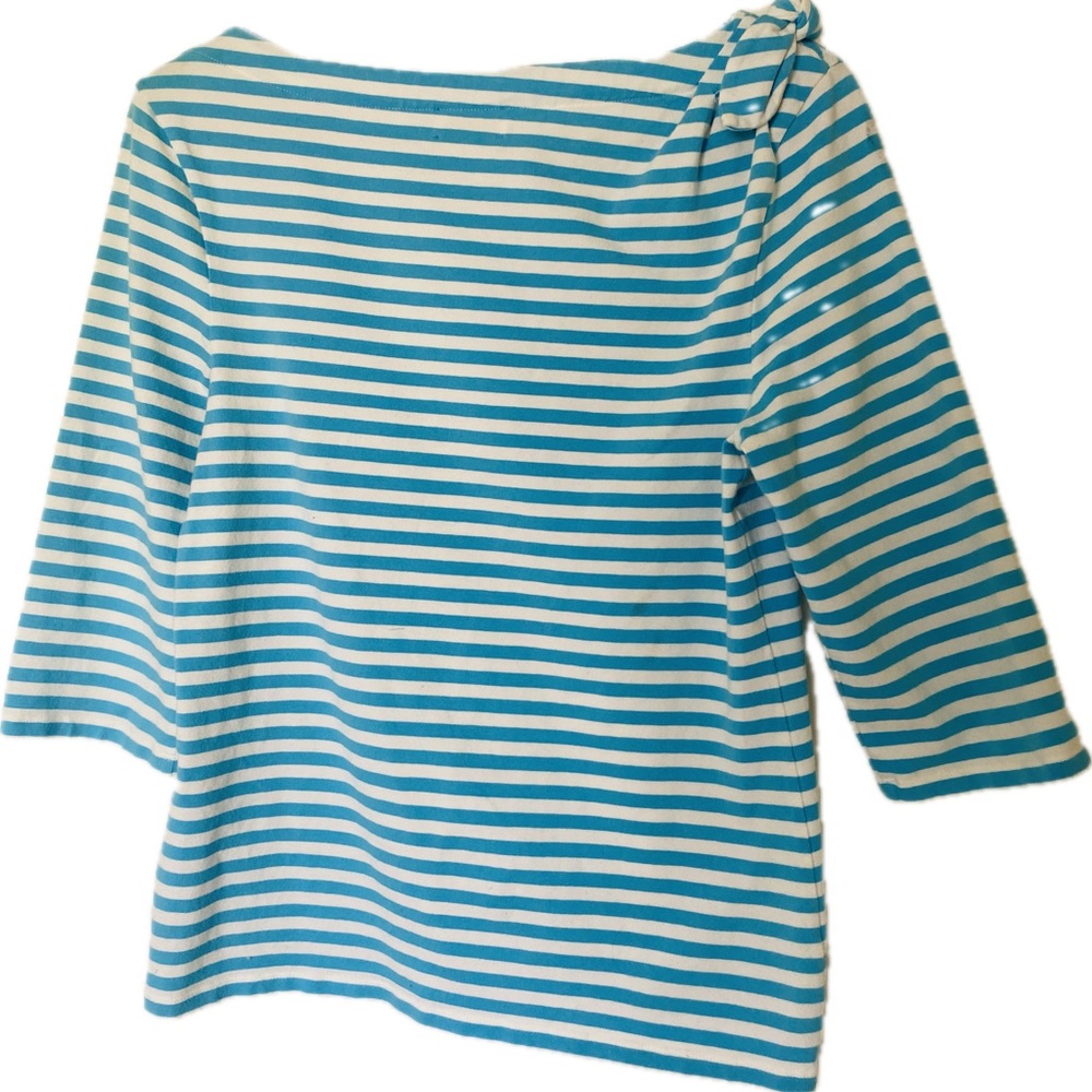 Kate Spade Large Turquoise Blue and White Stripped Shirt
